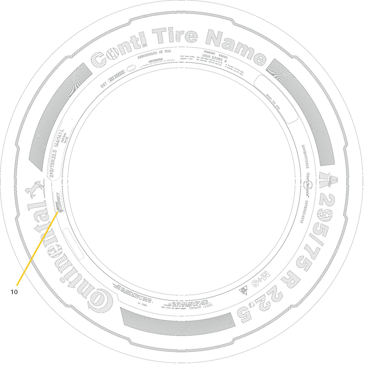 Diagram of the Intelligent Mark tire marking on Continental Truck Tires.