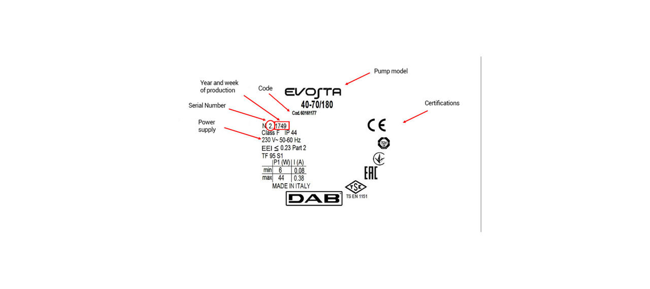 DAB evosta pump label