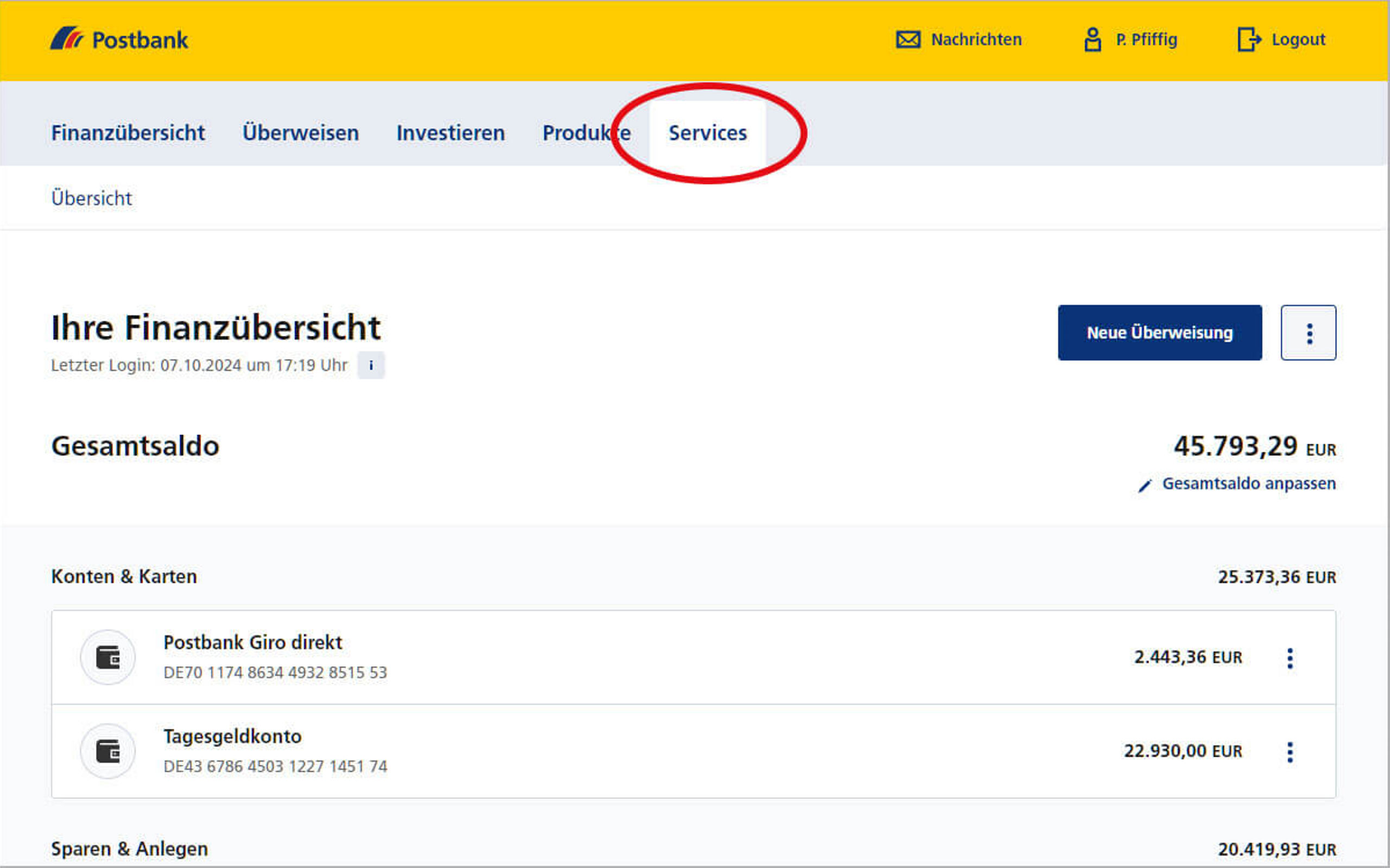 Screenshot aus dem Online-Banking