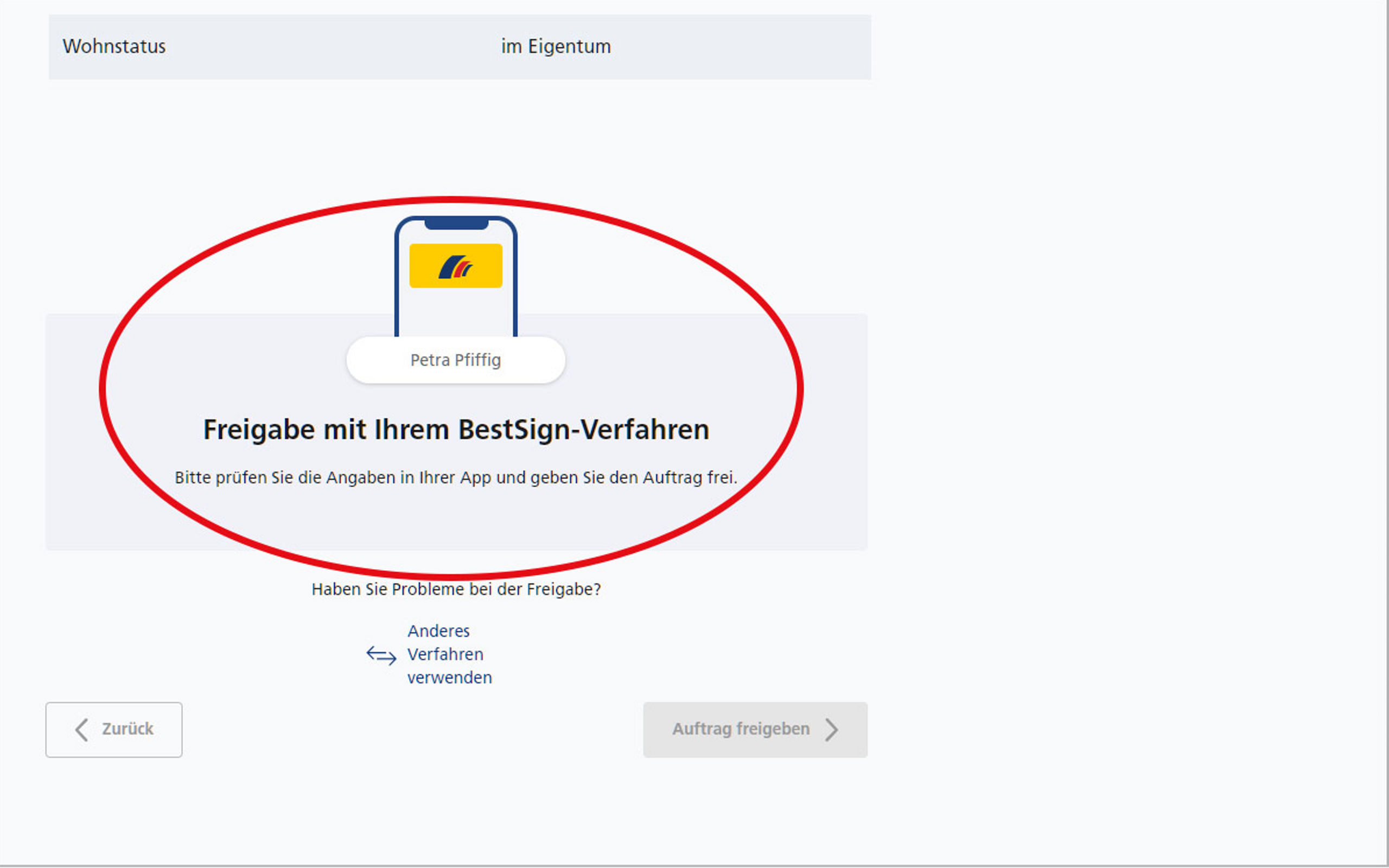 Screenshot vom Postbank Online-Banking zum Ändern der Adresse zum Wunschtermin