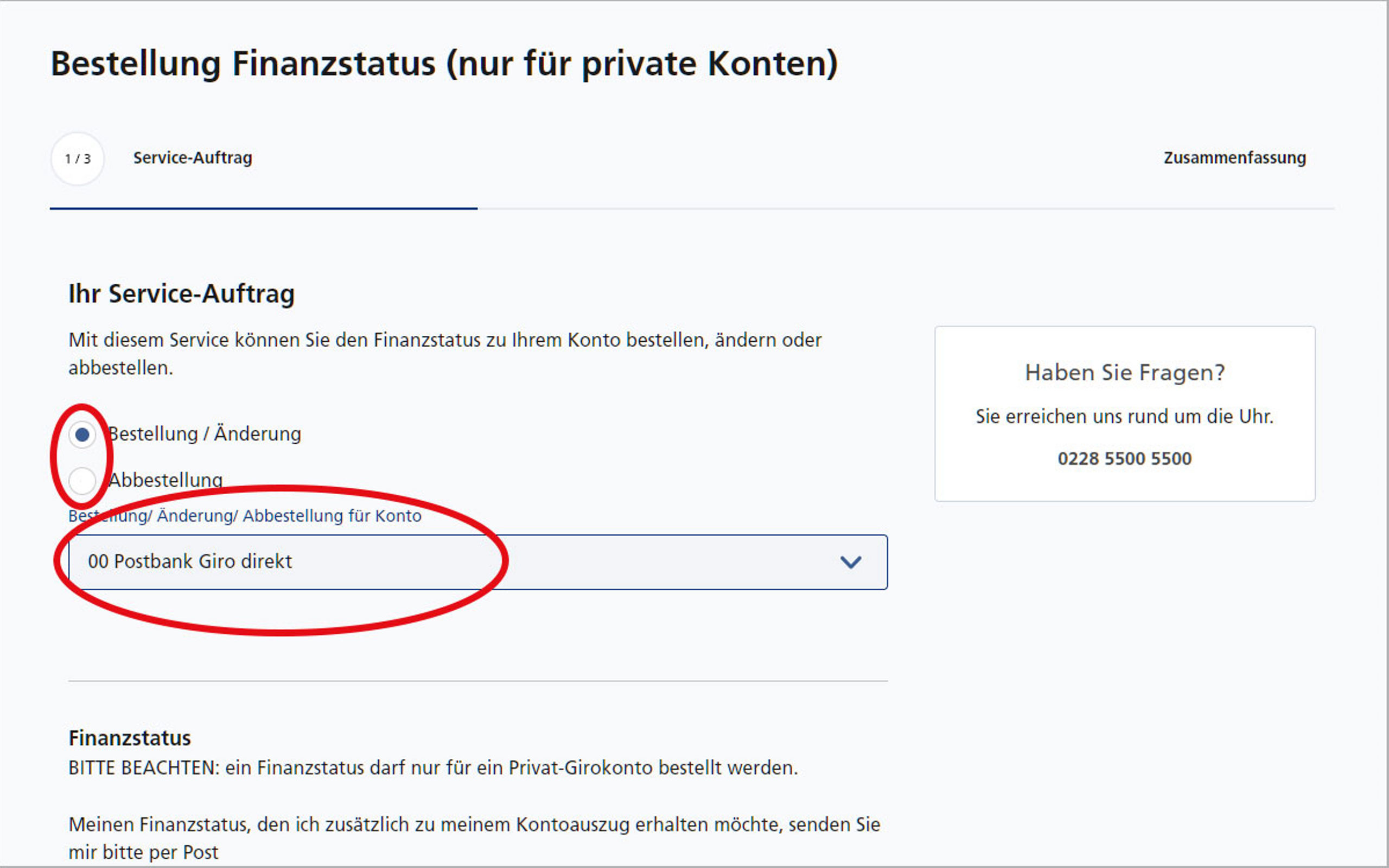 Screenshot vom Postbank Online-Banking zum Verwalten eines Finanzstatus