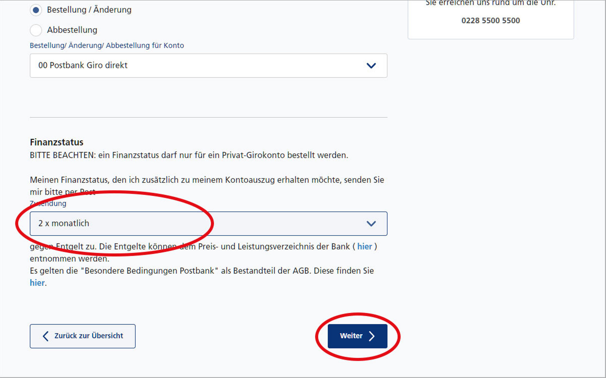 Screenshot vom Postbank Online-Banking zum Verwalten eines Finanzstatus