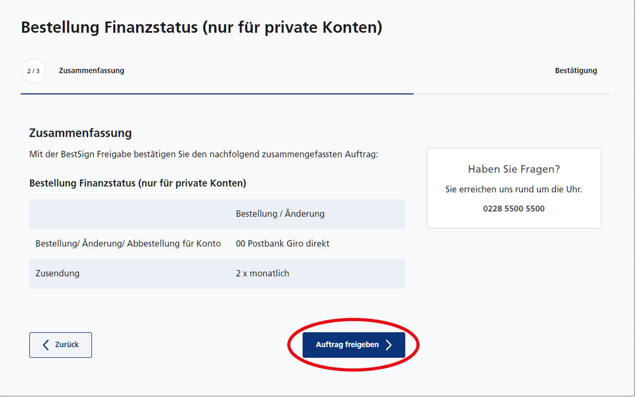 Screenshot vom Postbank Online-Banking zum Verwalten eines Finanzstatus