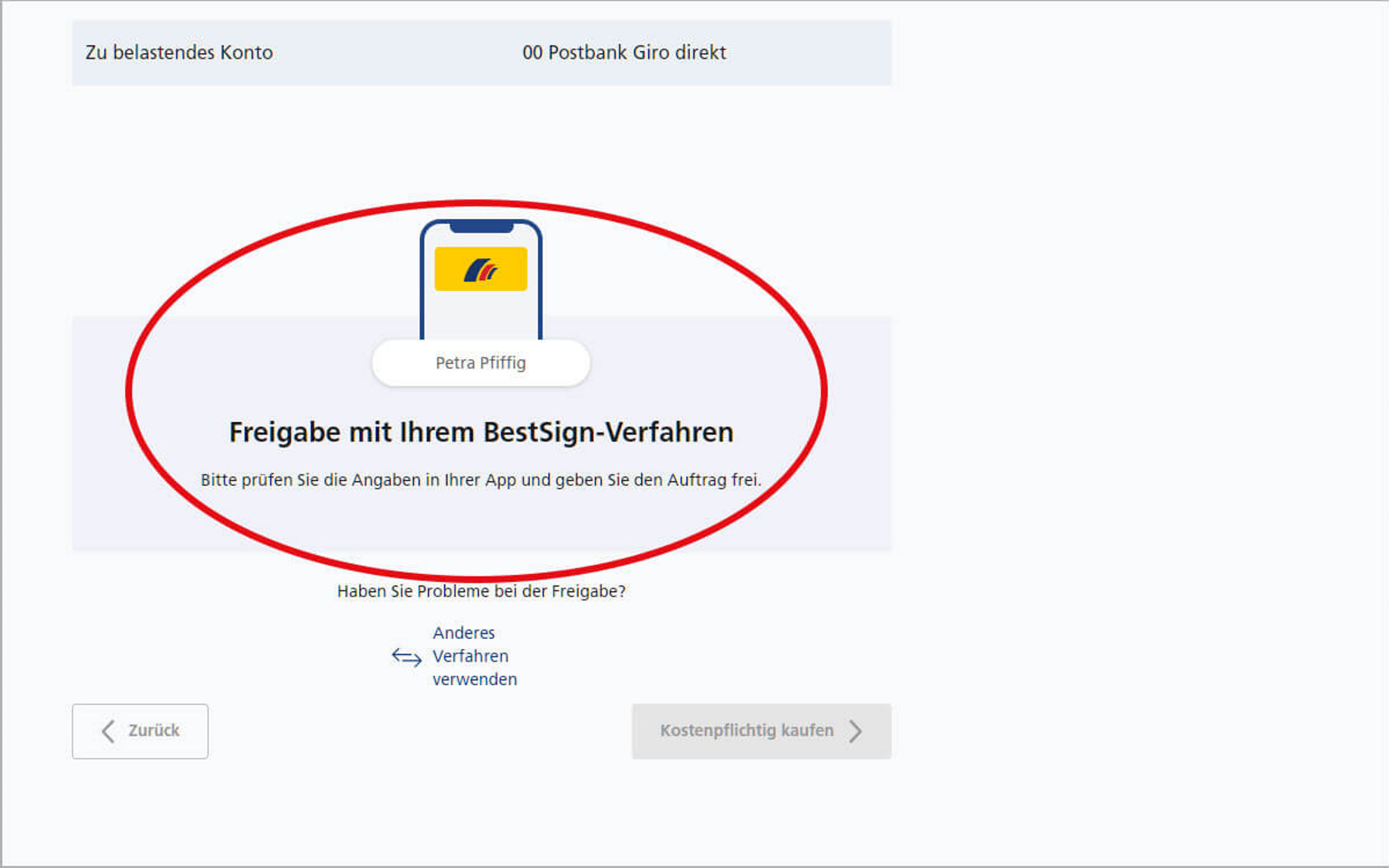 Screenshot vom Postbank Online-Banking zum Nachbestellen der Kontoauszüge