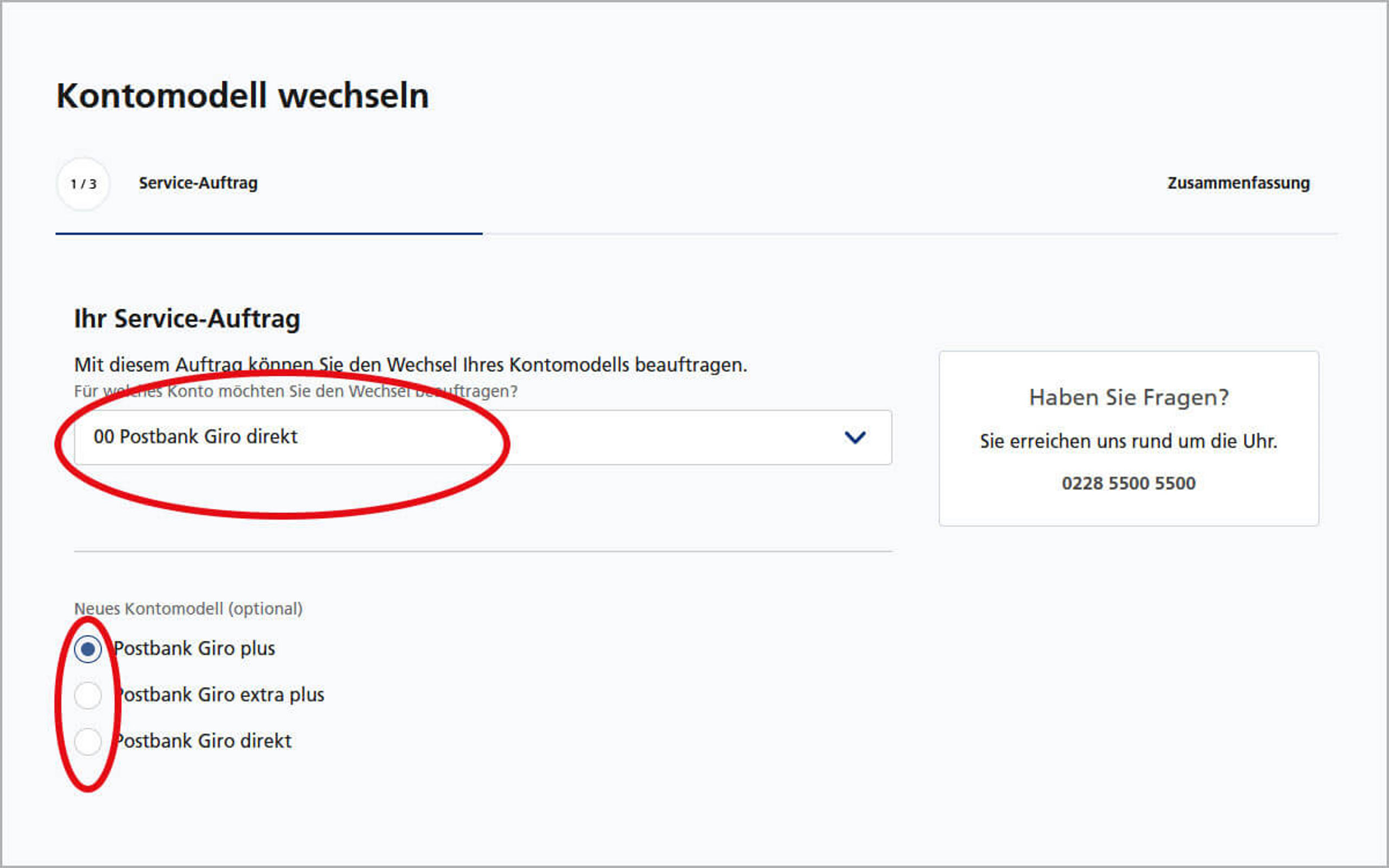 Screenshot vom Postbank Online-Banking zum Wechseln des Kontomodells