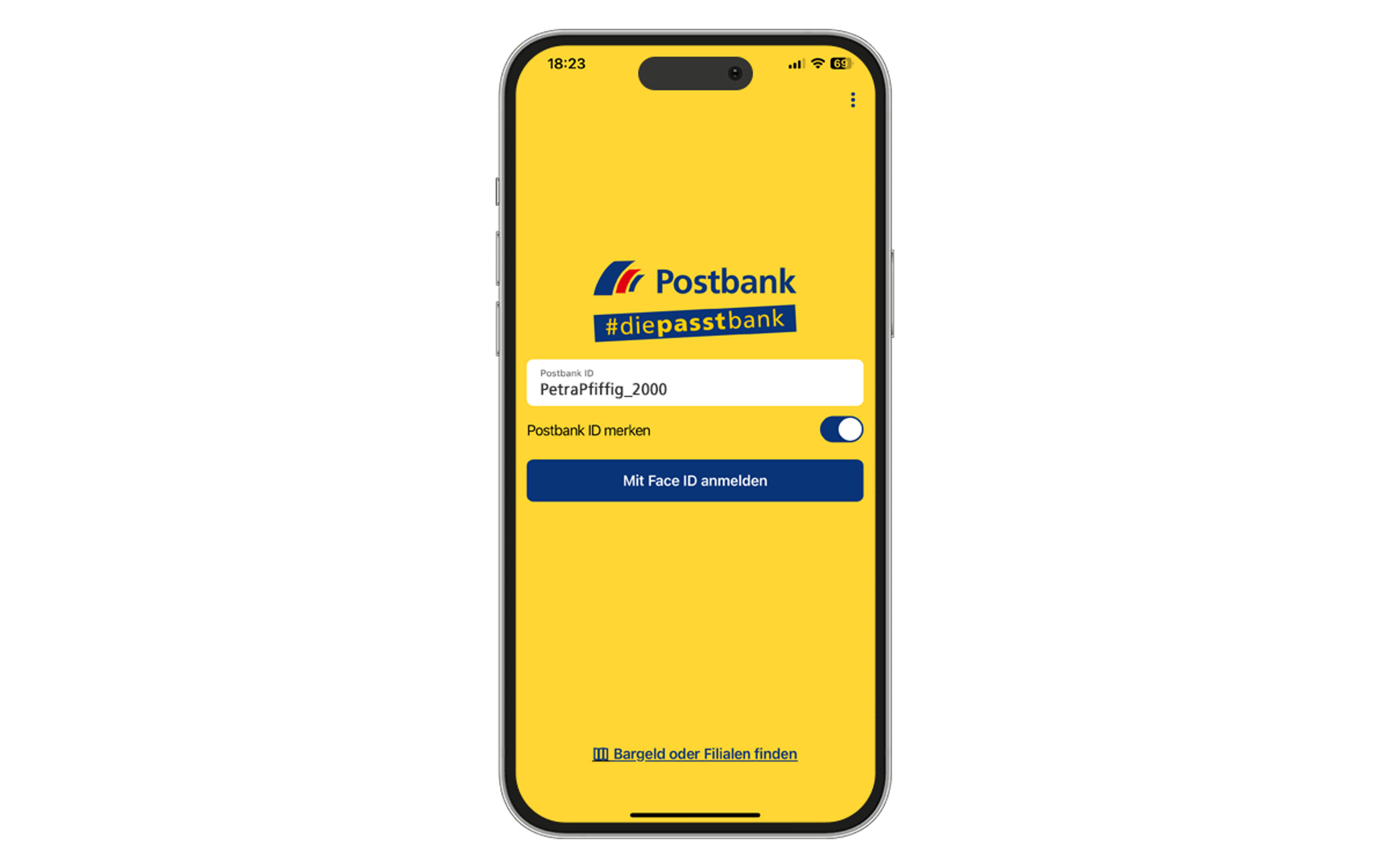 Screenshot von der Postbank App zum Anzeigen der PIN