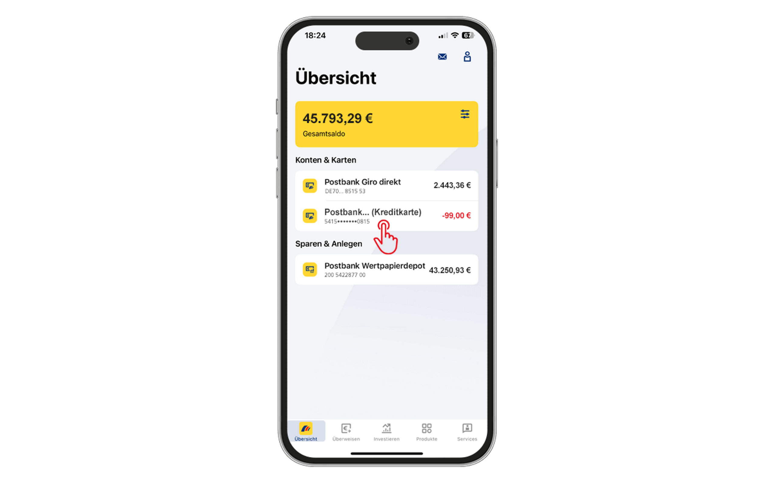 Screenshot von der Postbank App zum Anzeigen der PIN