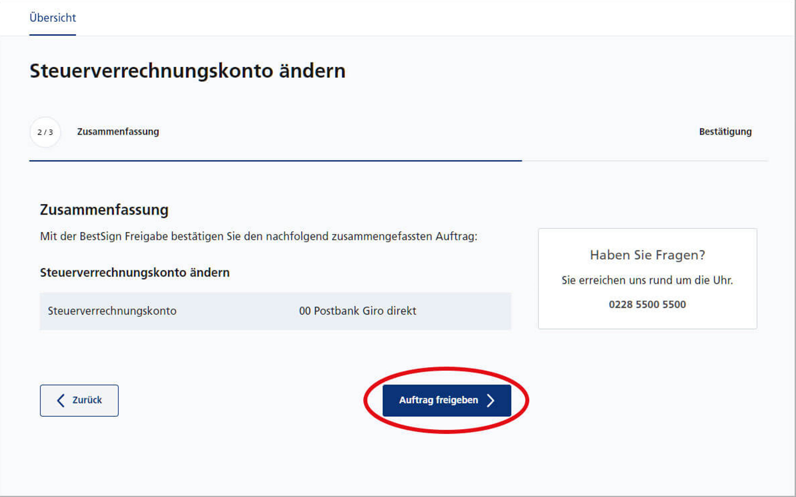 Screenshot vom Postbank Online-Banking zum Ändern des Steuer-Verrechnungskontos