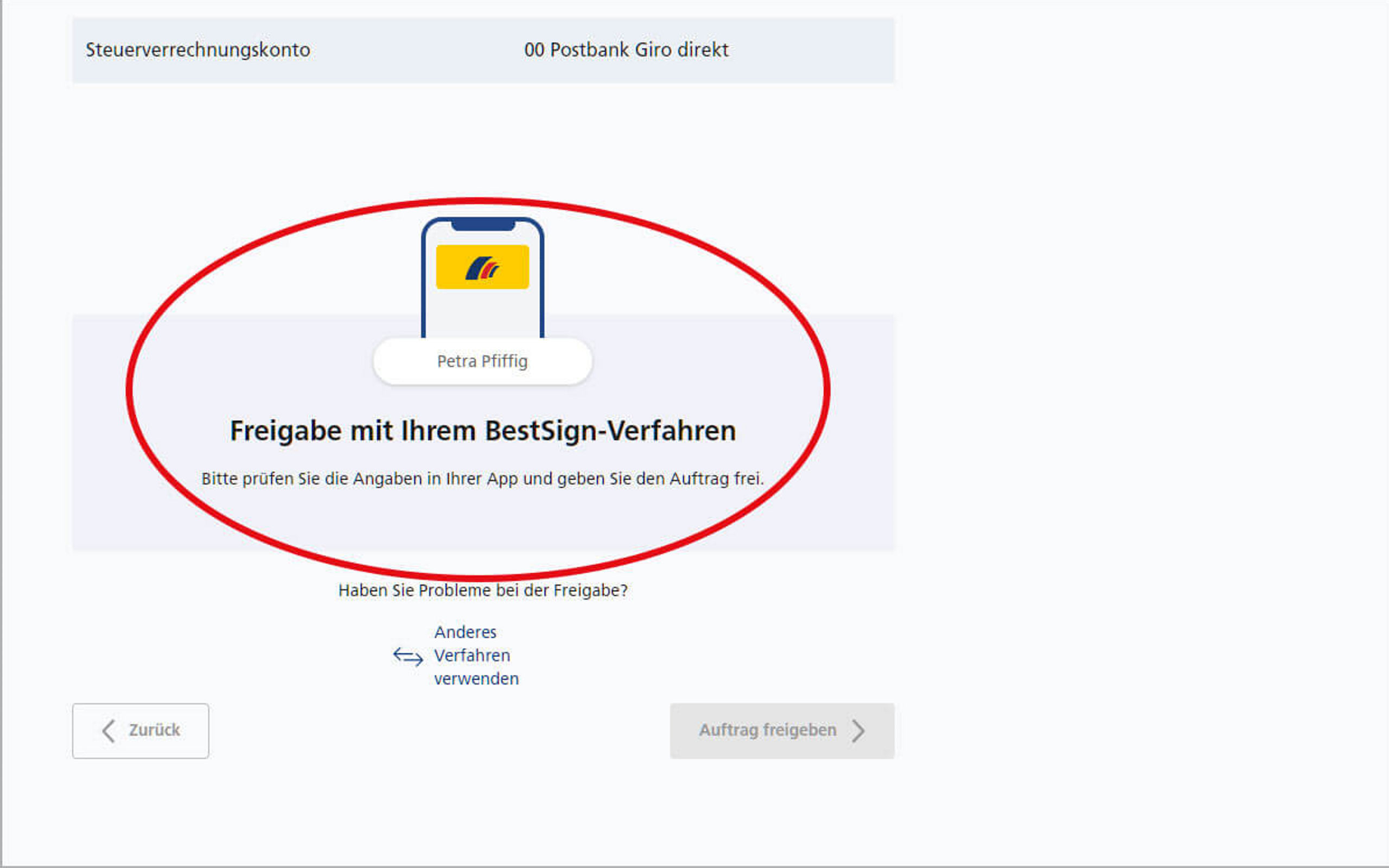 Screenshot vom Postbank Online-Banking zum Ändern des Steuer-Verrechnungskontos