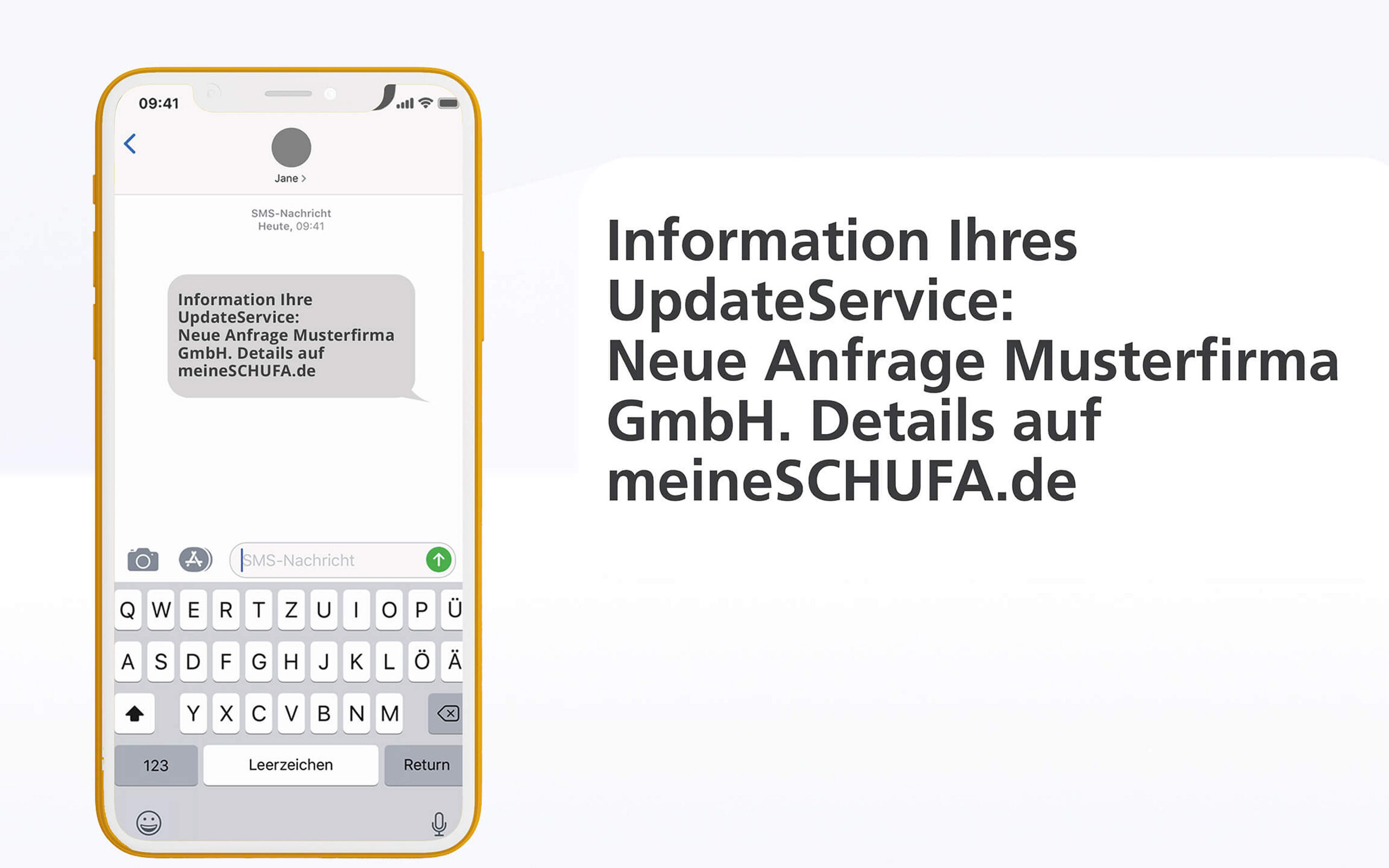Bild eines Handys mit einer Beispielnachricht für den Schufa-UpdateService