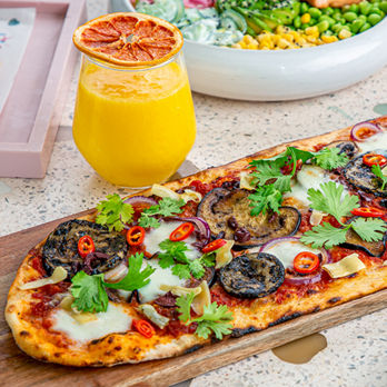 brunch and cake flatbread dish
