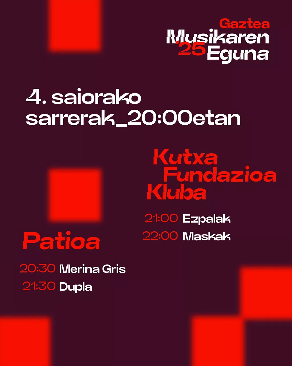 Musikaren Eguna 25 kontzertuen ordutegiak