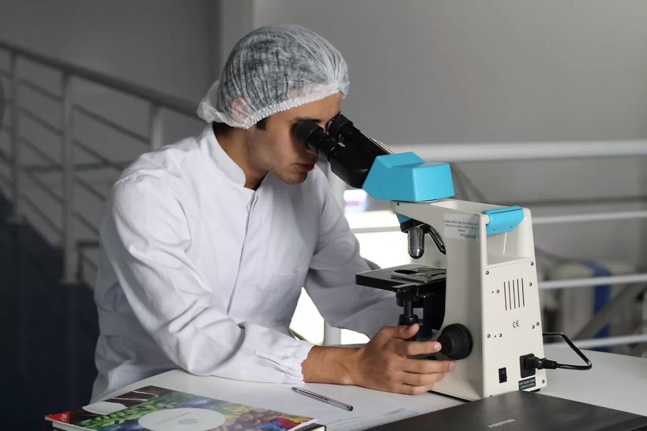 Un investigador trabaja con el microscopio en el laboratorio