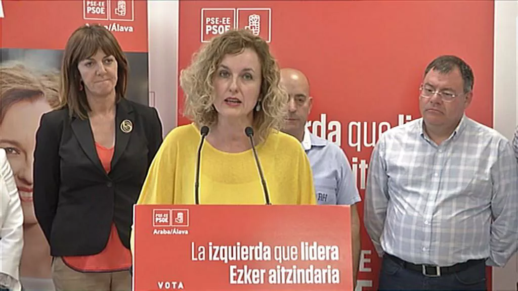 Cristina González, en el acto del PSE-EE en Legutio. Imagen obtenida de un vídeo de EiTB. 