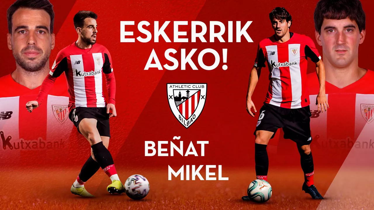 Beñat Etxebarria eta Mikel San Jose agurtzeko Athleticek argitaratutako argazkia.