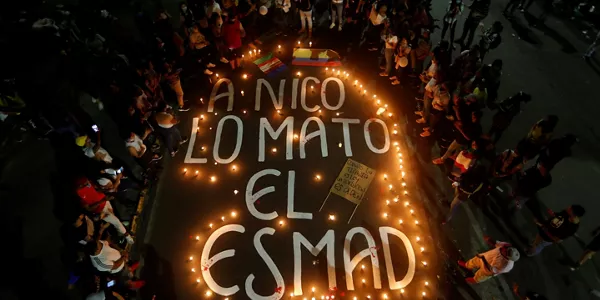 Homenaje Nicolás Guerrero, asesinado por el Escuadrón Móvil Antidisturbios (ESMAD) en Cali. Foto: EFE.