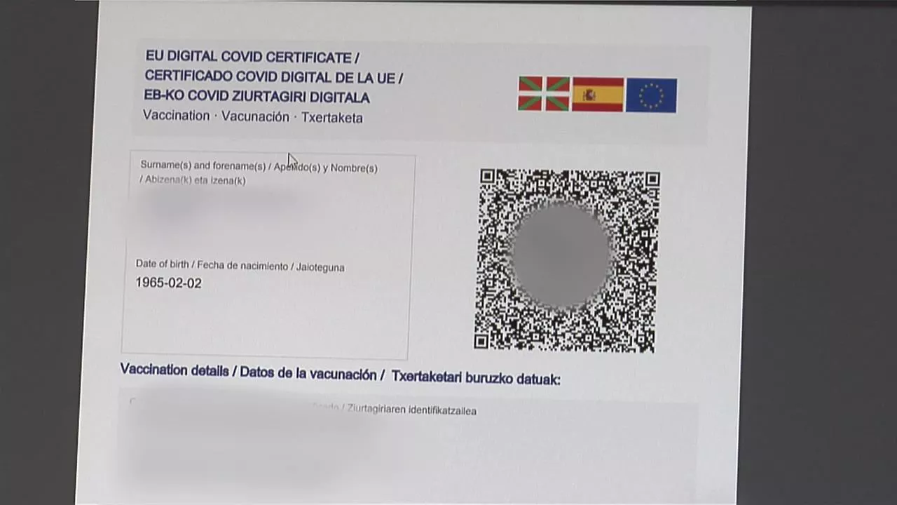 Covid ziurtagiria. EiTB Mediako bideo batetik ateratako irudia.
