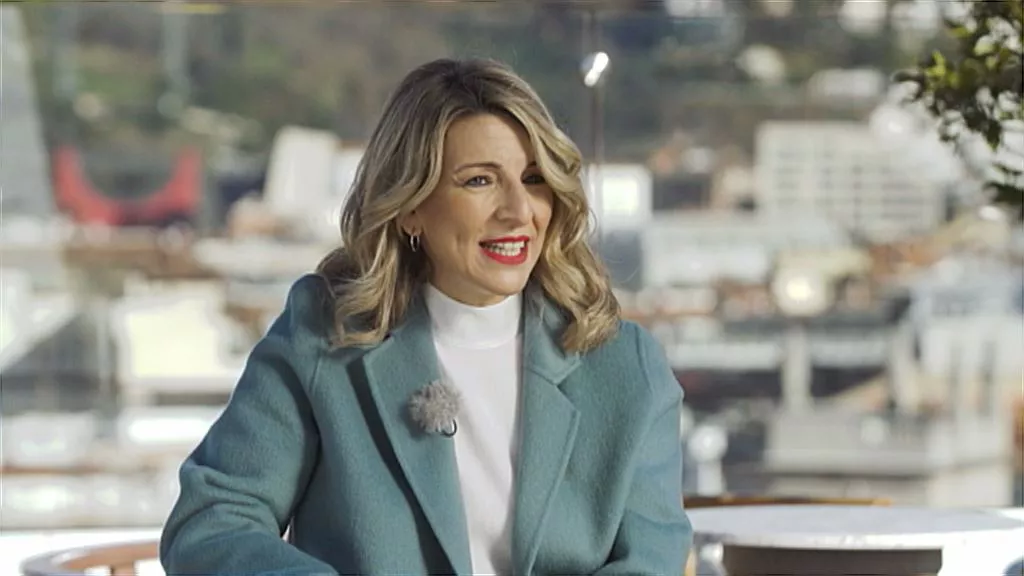 La ministra en su anterior visita a Bilbao. Una foto obtenida de un vídeo de EITB Media.