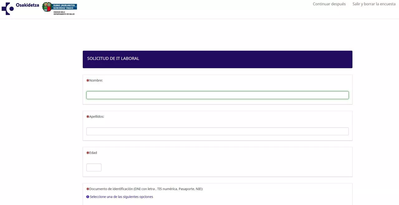 Formulario para la baja laboral
