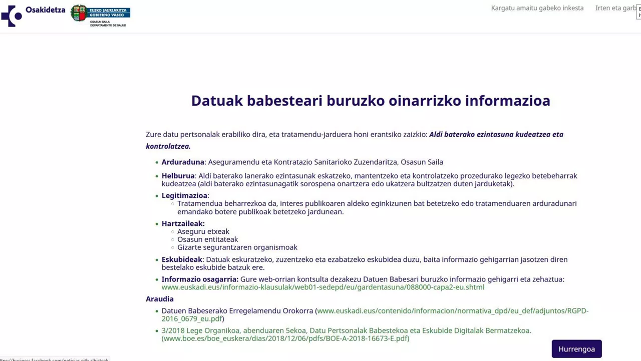 Datuak babesteko klausularen argazkia.