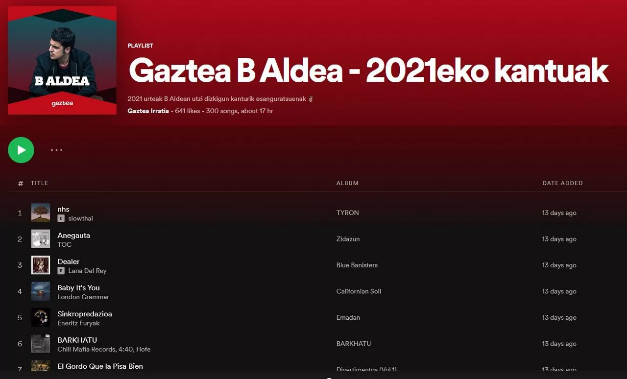 "B Aldea"ko playlista