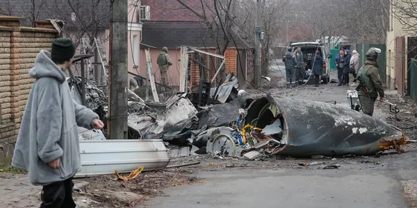 Dispositivo derribado en Kiev. EFE