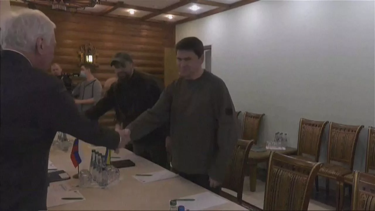 Las delegaciones rusa y ucraniana en la reunión de este jueves. Imagen: AFP/BELTA