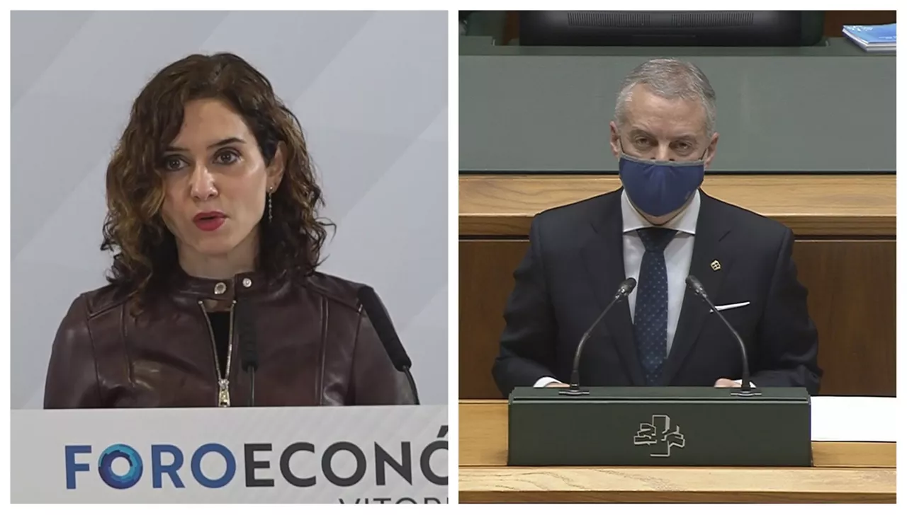 Díaz Ayuso (i) y el lehendakari (d), en sus respectivas intervenciones.