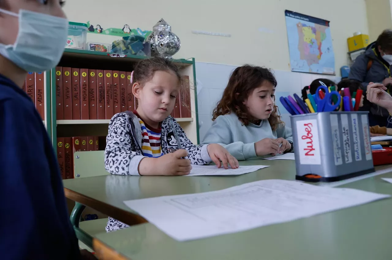 Dos niñas en clase sin mascarilla