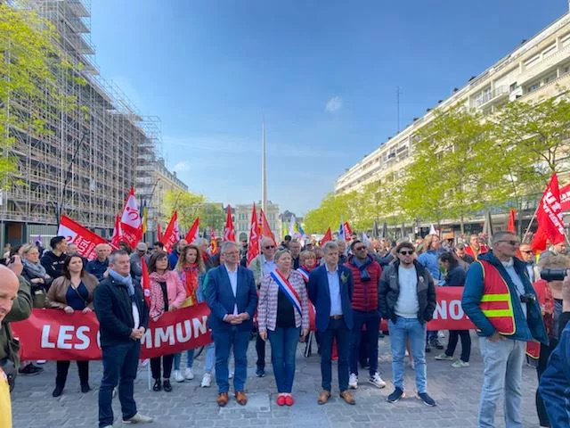 Fabien Roussel komunisten idazkari nagusia Maiatzaren 1ean. Argazkia: Frantziako Alderdi Komunista