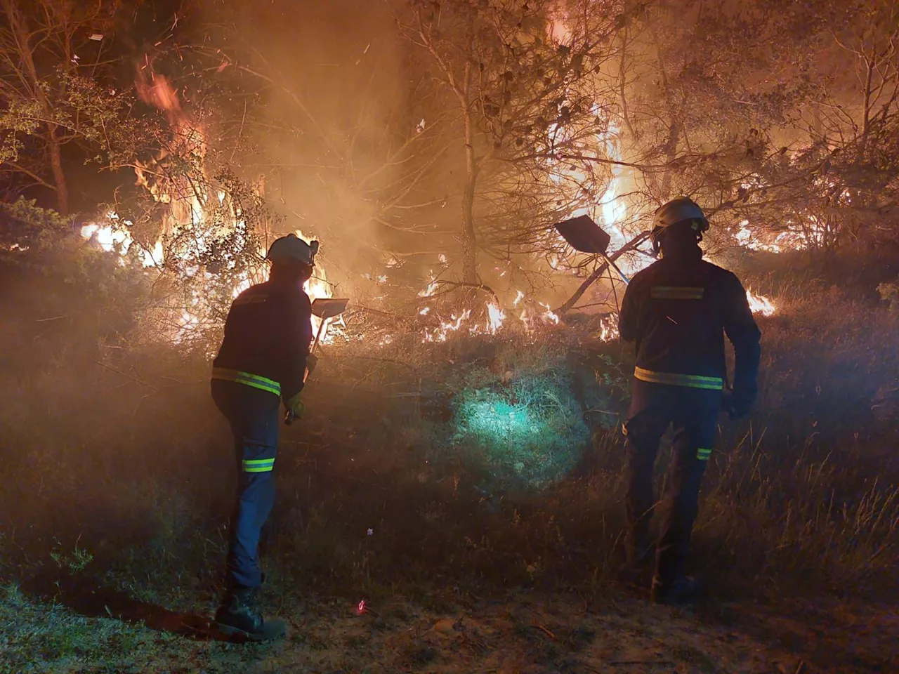 Bomberos de Álava, realizando labores de extinción en Navarra. 