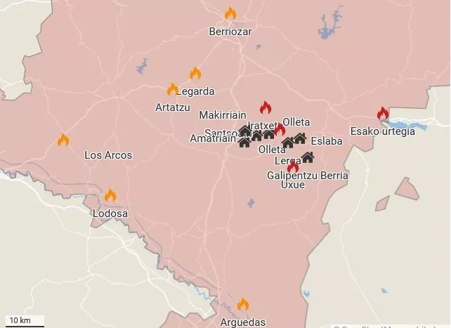 Nafarroako suteen mapa.