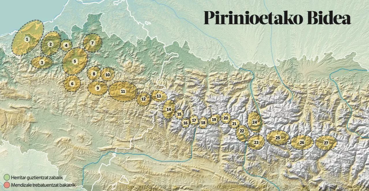 Argiztatuko diren gailurren mapa