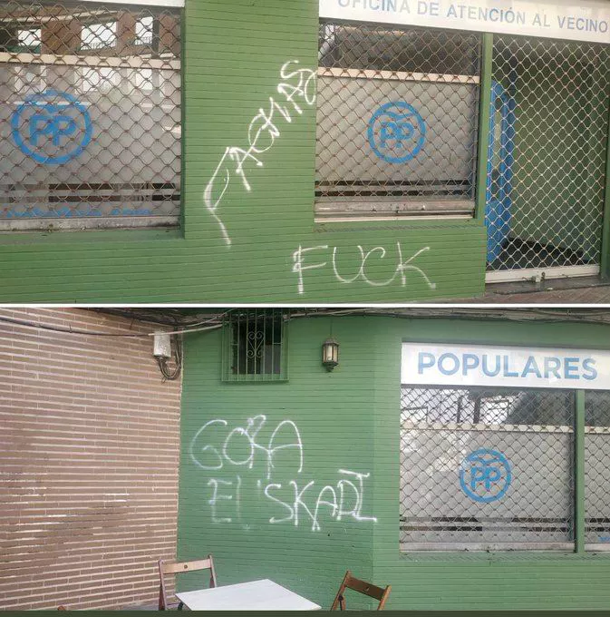 Así ha amanecido la sede del PP en Portugalete.