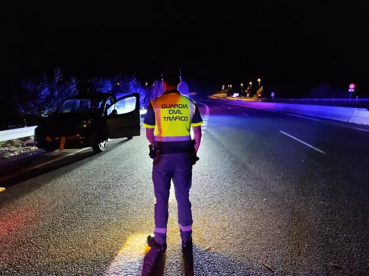 Punto del atropello y el vehículo implicado. Imagen cedida por la Guardia Civil de Navarra.