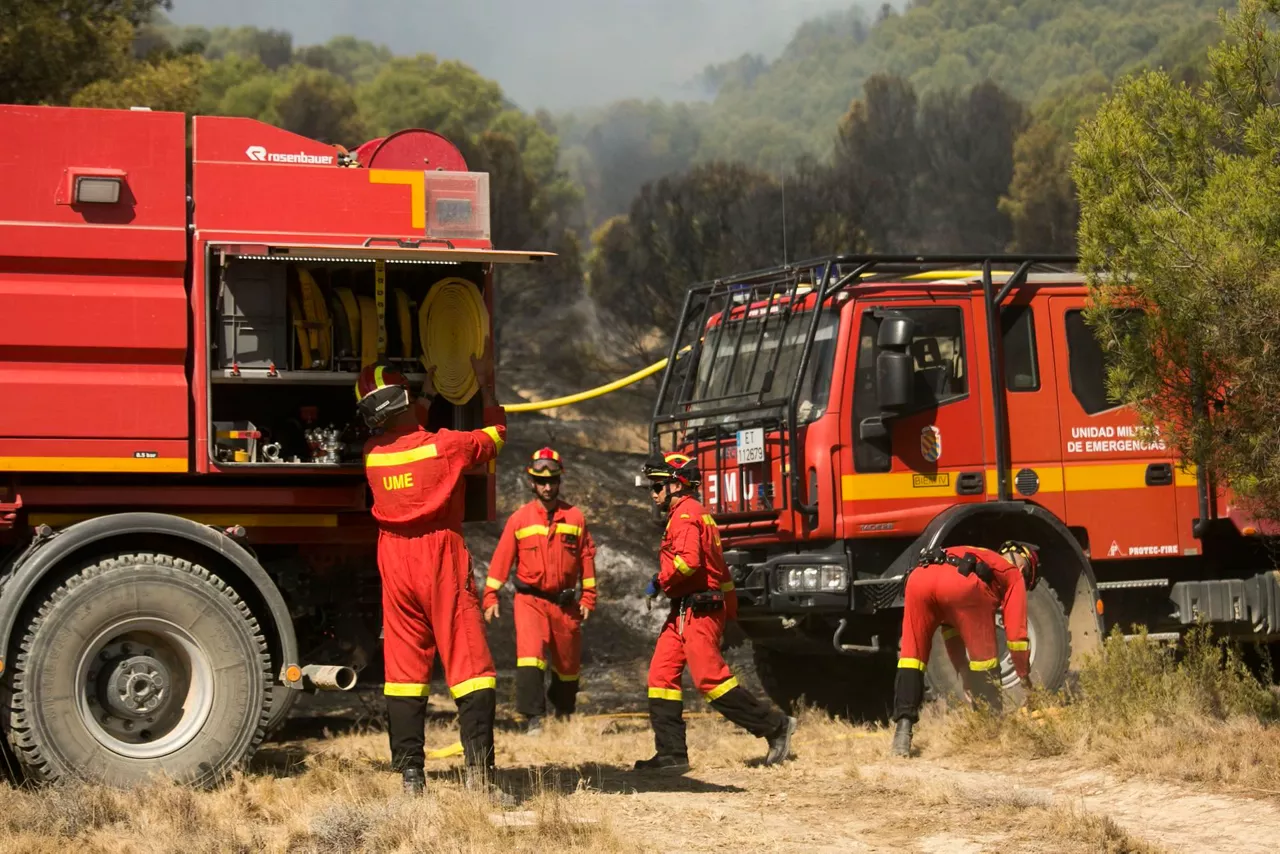 Bomberos trabajan en la extinción del incendio cerca de Moncayo. EFE