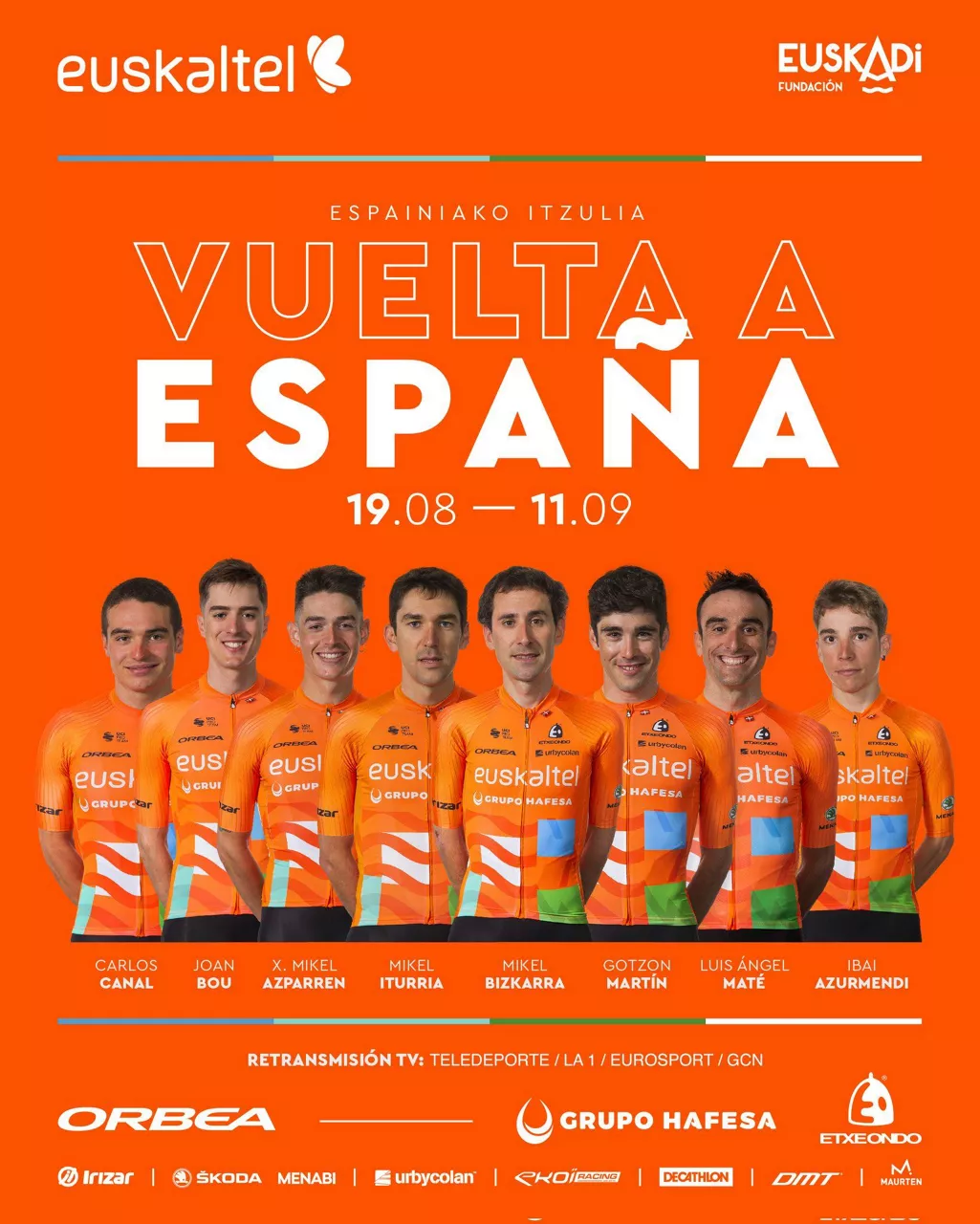 Euskalteleko 8 txirrindulariak 2022ko Espainiako Itzulirako.