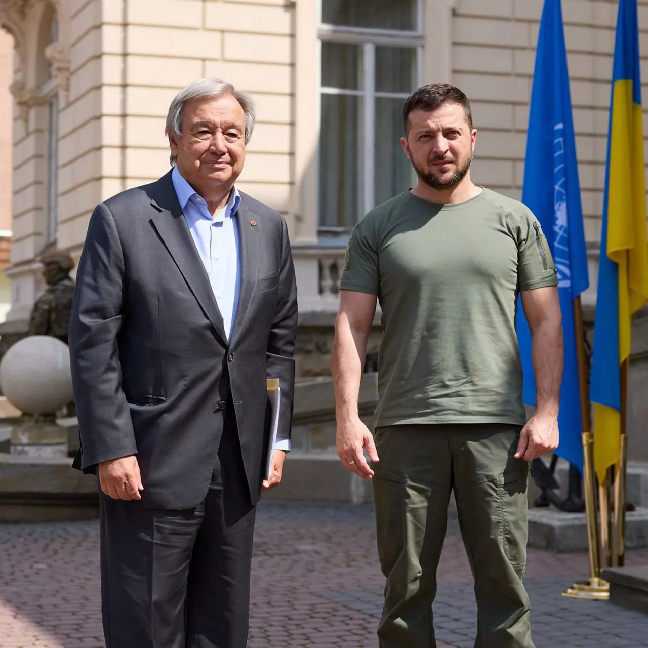 Guterres y Zelenski en la ciudad de Leopolis. Foto: EFE.