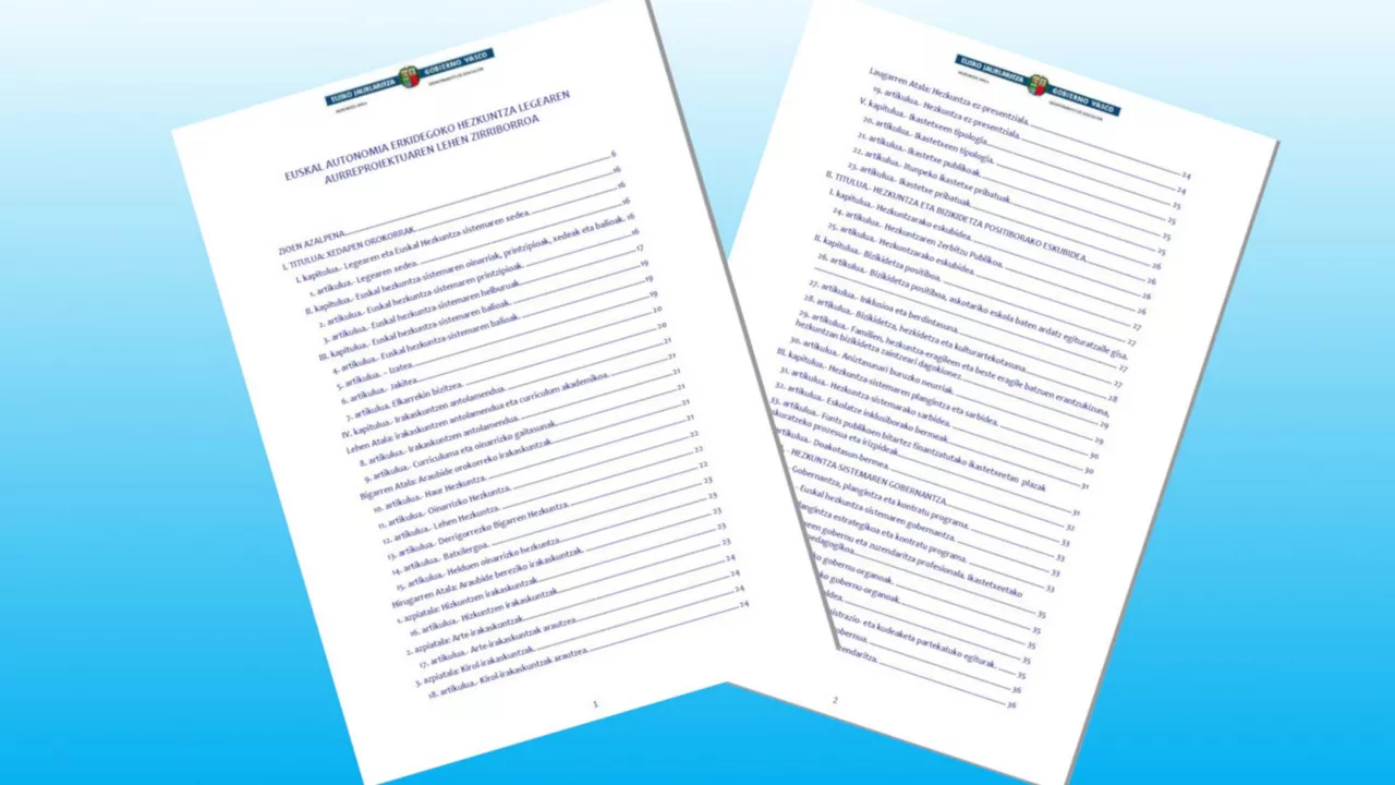 EAEko Hezkuntza legearen aurreproiektua.