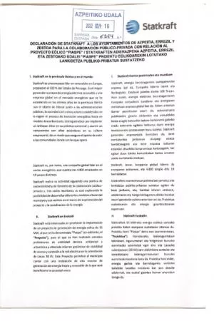 Captura de la nota informativa enviada por Statkraft al consistorio.