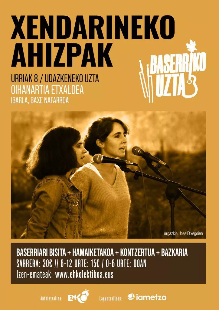 Xendarineko Ahizpak bikoteak kantatuko du Baserriko Uztaren hitzordu honetan