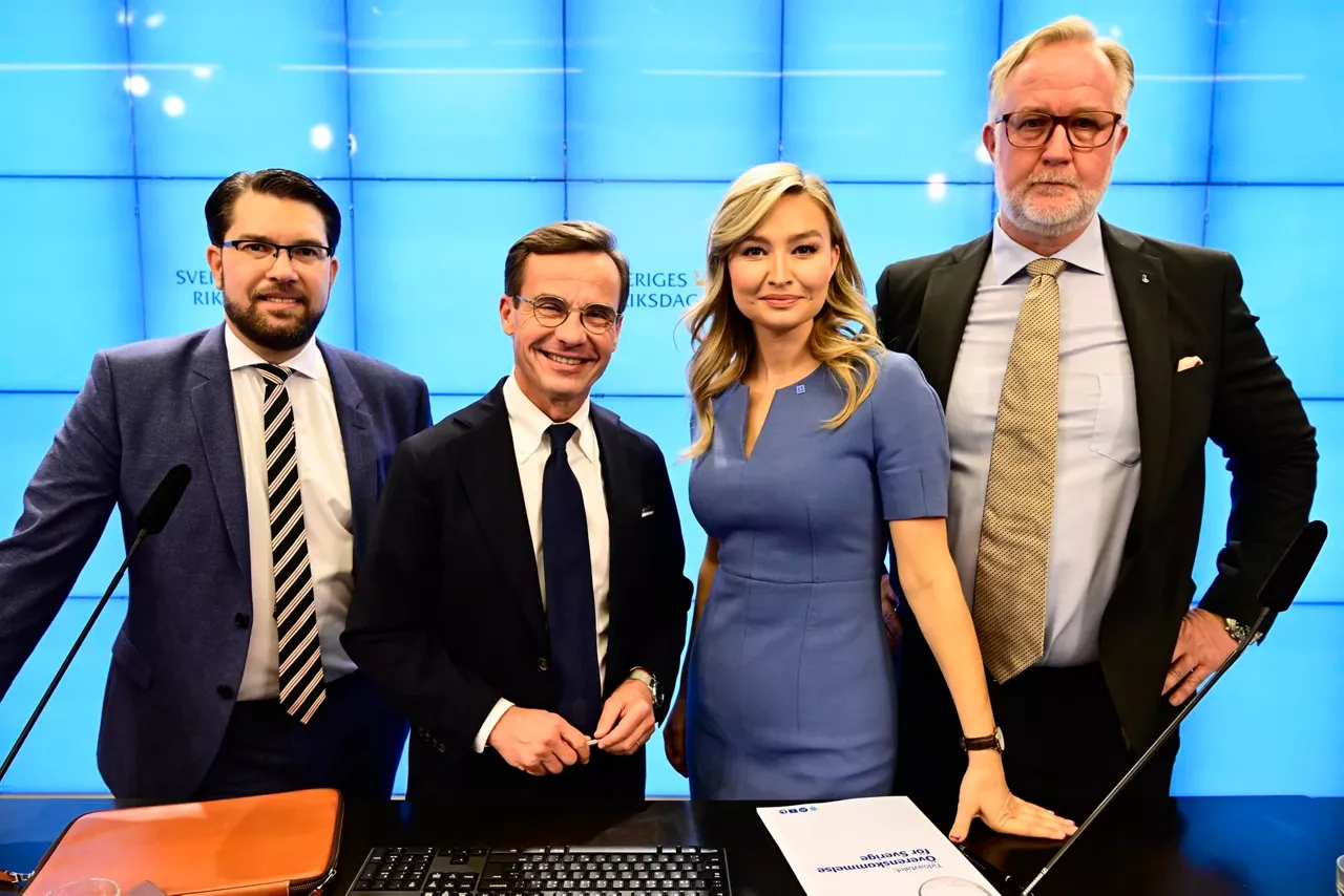 Jimmie Akesson, Ulf Kristersson, Ebba Busch y Johan Pehrson