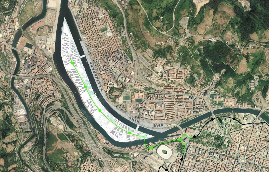 Trazado de la ampliación del tranvía a Zorrozaurre.