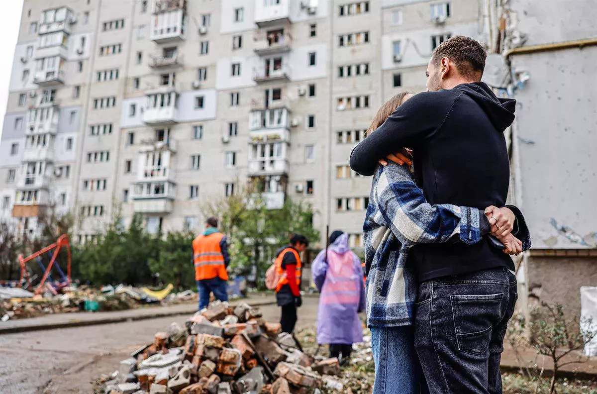 Un área residencial golpeada por bombardeos en Mykolaiv (Ucrania)