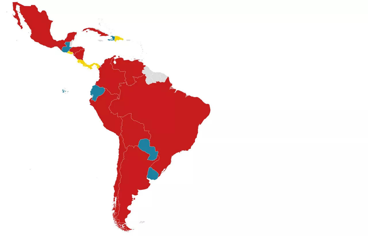 Mapa de color político de Latinoamérica.