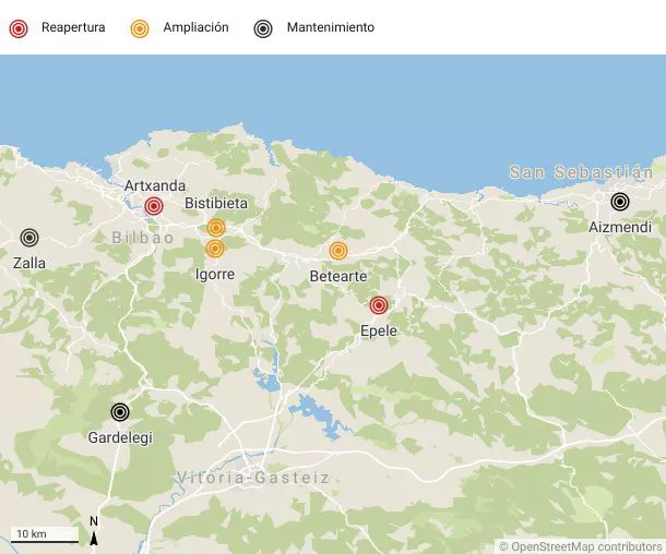 Mapa de vertederos de Euskadi.