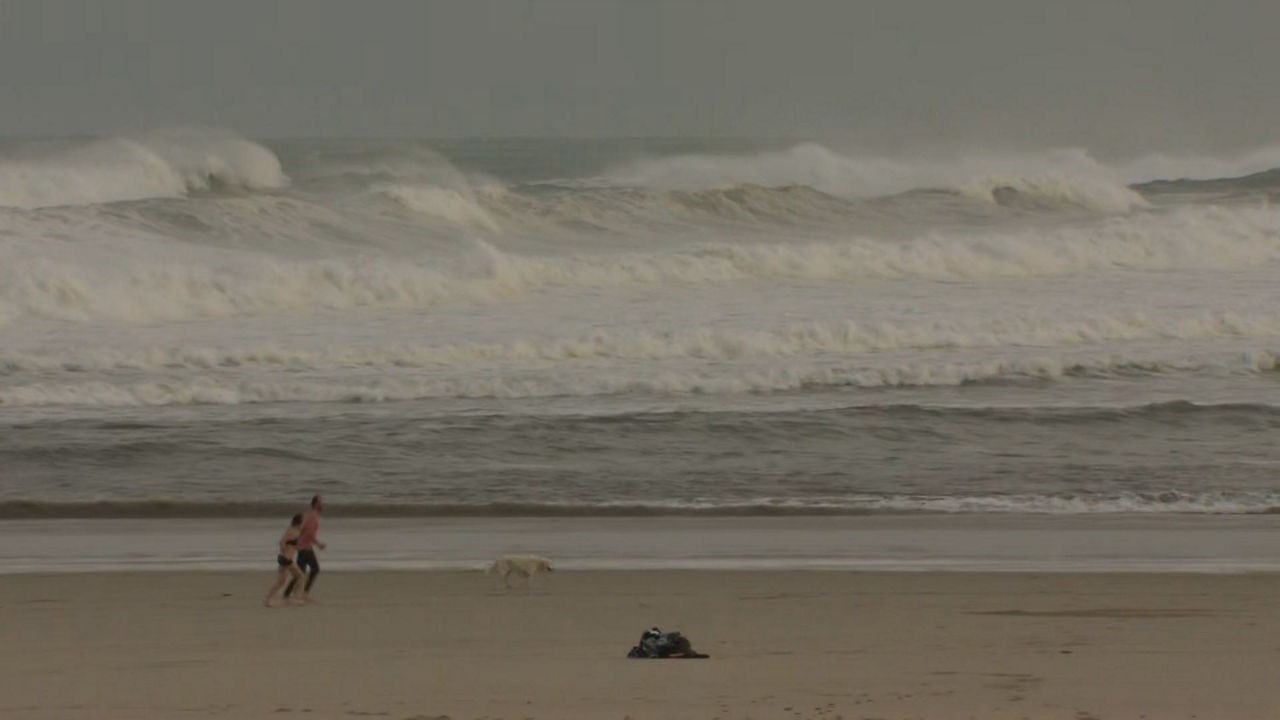 Olas en la Zurriola. Imagen obtenida de un vídeo de EITB Media.
