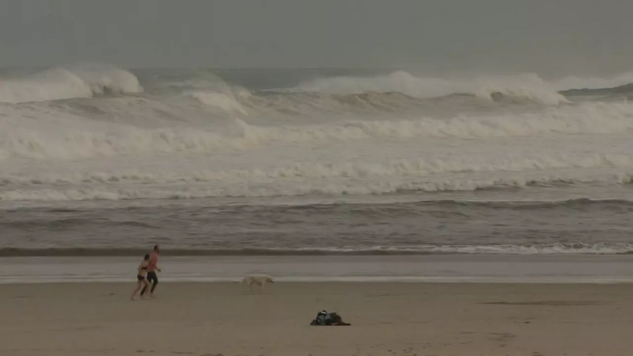Olas en la Zurriola. Imagen obtenida de un vídeo de EITB Media.