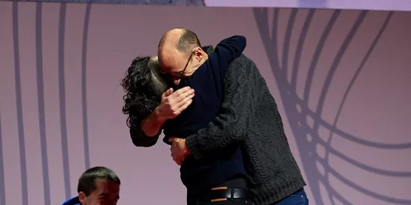 Lujanbio y Arzallus, al saberse los dos grandes finalistas. EITB Media.