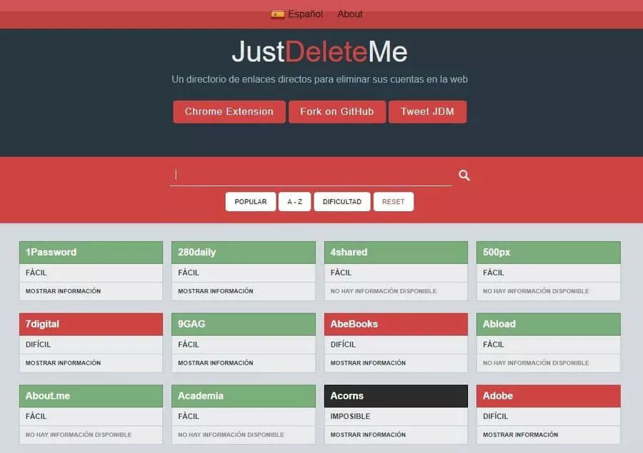 Imagen de la web 'Just Delete Me'